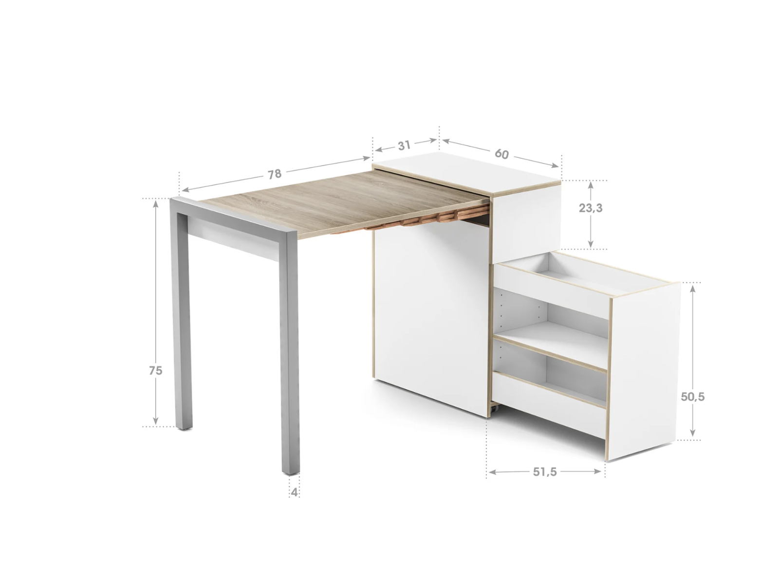 Schreibsekretär mit ausziehbarer Arbeitsfläsche und Schubladen-Vollauszug links ─ Weiß | Country Living ─ Alwin’s Secretary The Idealist