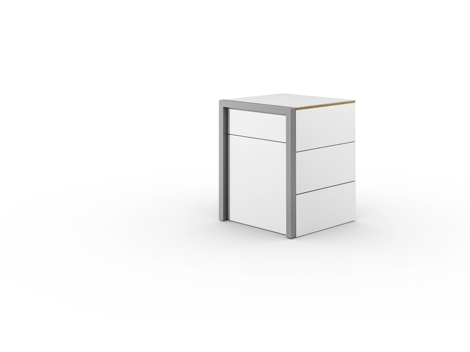 Schreibtisch, Rollcontainer mit ausziehbarem Arbeitstisch links und 2 Schubladen rechts ─ Weiß/Buchen-Furnierschichtholz | Country Living ─ Alwin’s Space Box