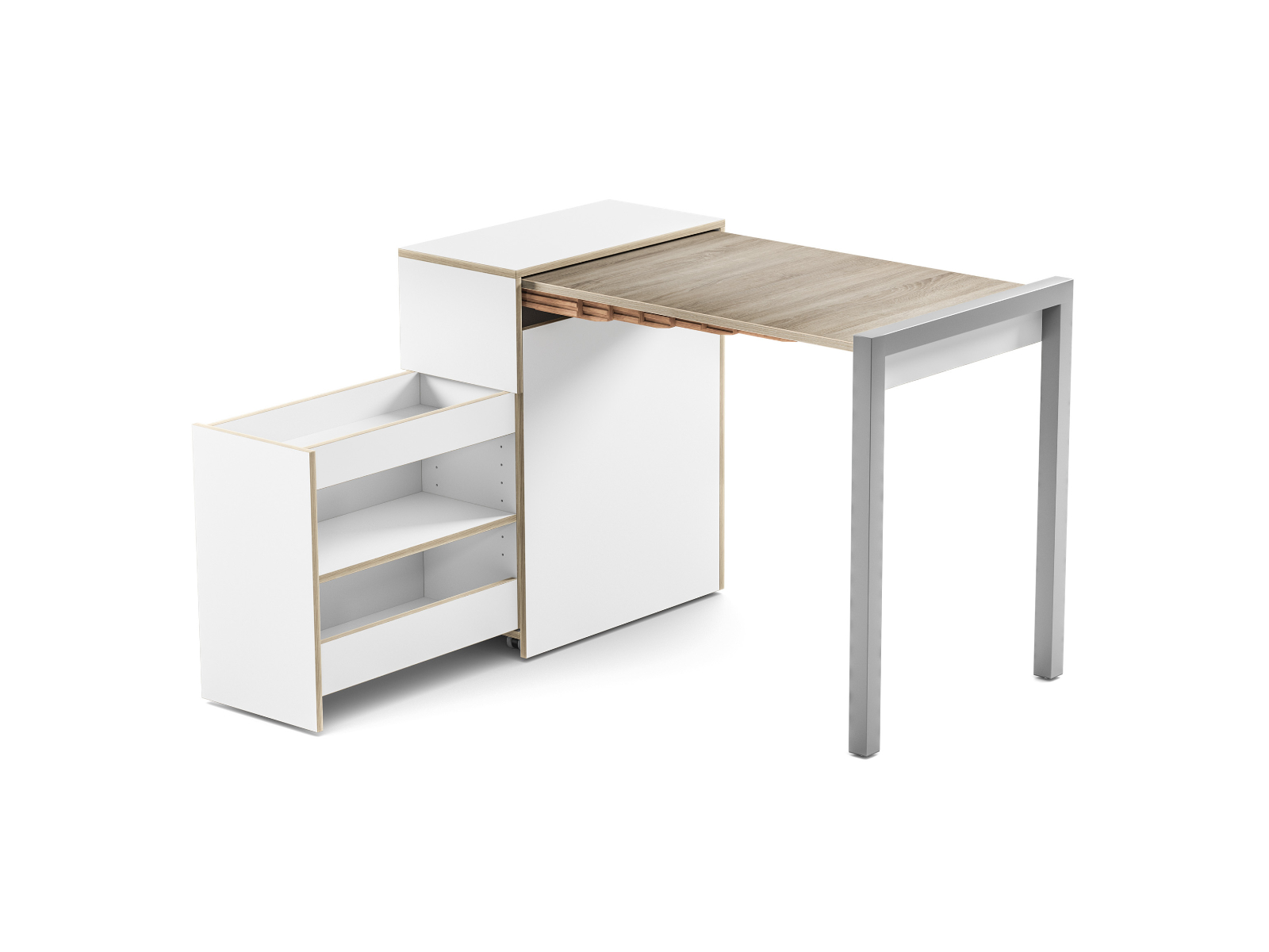 Schreibsekretär mit ausziehbarer Arbeitsfläsche und Schubladen-Vollauszug links ─ Weiß | Country Living ─ Alwin’s Secretary The Idealist