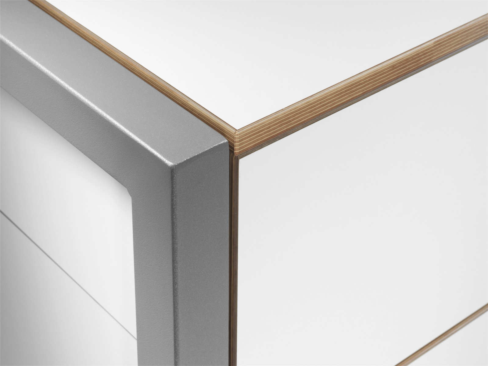 Schreibtisch, Rollcontainer mit ausziehbarem Arbeitstisch rechts und 2 Schubladen links ─ Weiß/Buchen-Furnierschichtholz | Country Living ─ Alwin’s Space Box