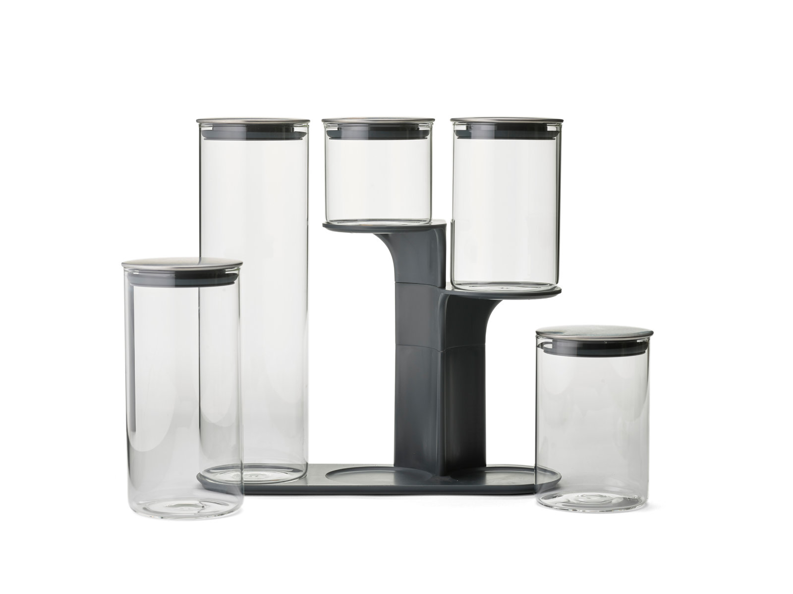5-teiliges Aufbewahrungsdosen-Set mit Ständer | Podium™ Steel