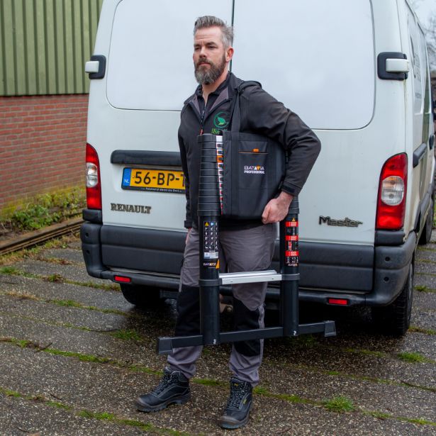 Profi-Teleskopleiter mit Safety Angle Indicator Abstandshalter und Werkzeugablage | Professional T