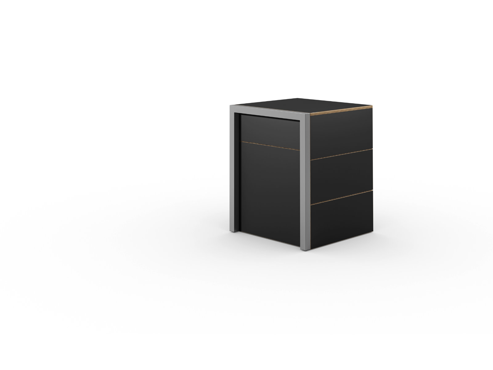 Schreibtisch, Rollcontainer mit ausziehbarem Arbeitstisch links und 2 Schubladen rechts ─ Supermatt Schwarz/Vintage Eiche | Country Living ─ Alwin’s Space Box