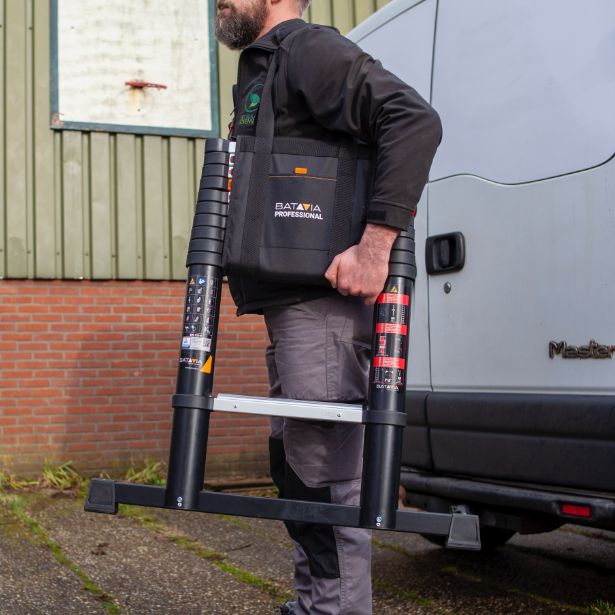 Profi-Teleskopleiter mit Safety Angle Indicator Abstandshalter und Werkzeugablage | Professional T