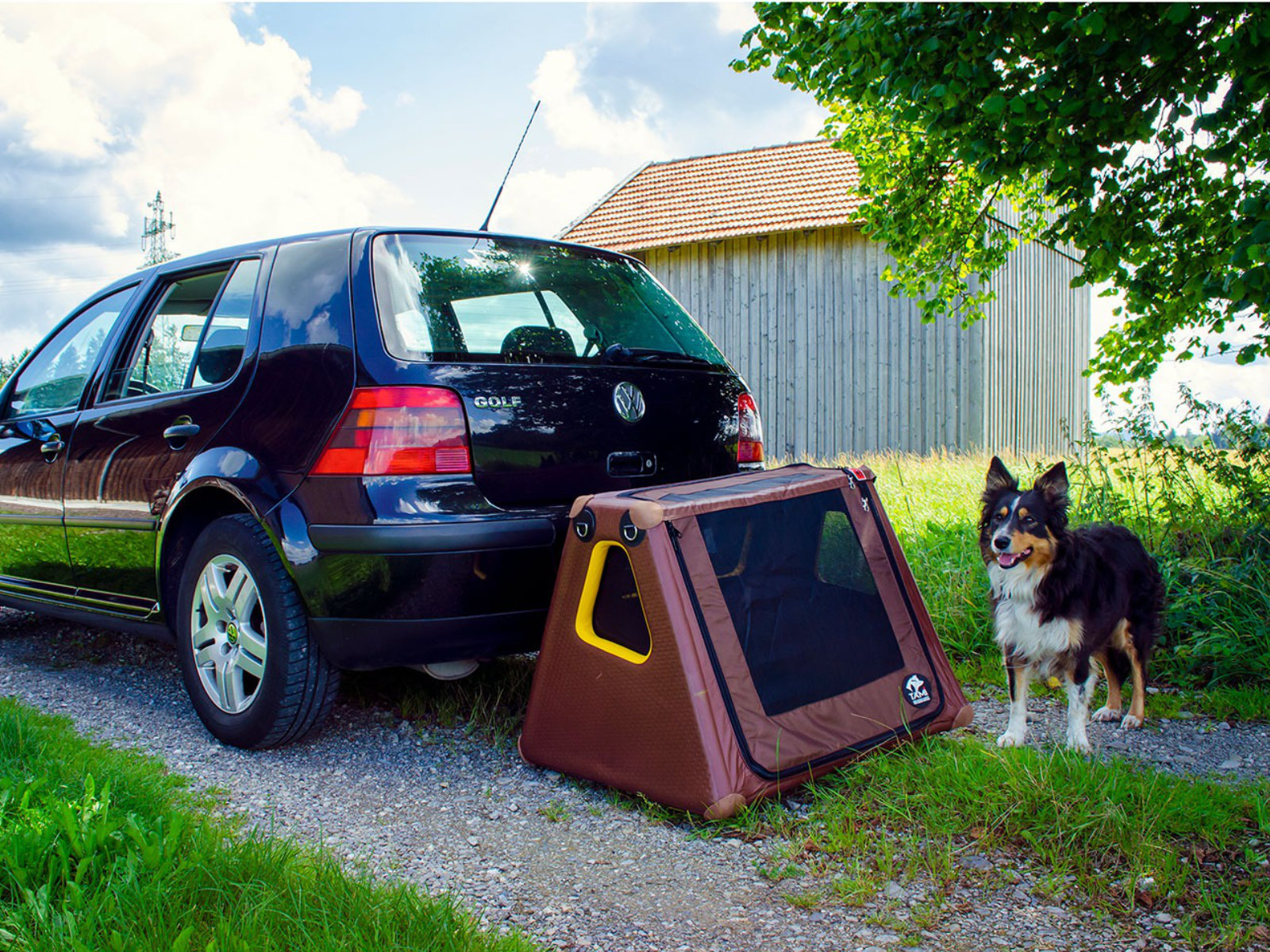 Kofferraum-Hundebox Transportbox Größe S-XXL - aufblasbar mit Airbagfunktion Tami für Auto und Home