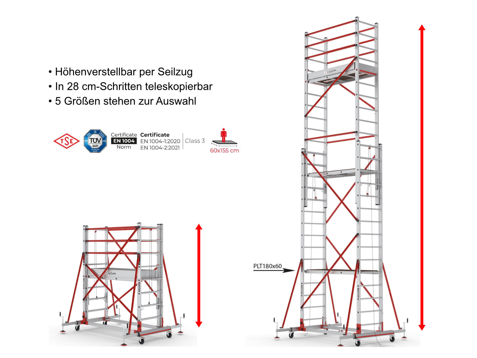 Höhenverstellbares Seilzuggerüst - Arbeitshöhe bis 7,20 m | Telesafe XLN Premium S007