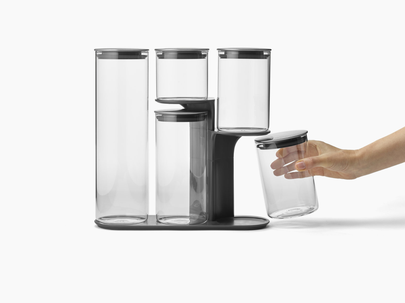 5-teiliges Aufbewahrungsdosen-Set mit Ständer | Podium™ Steel