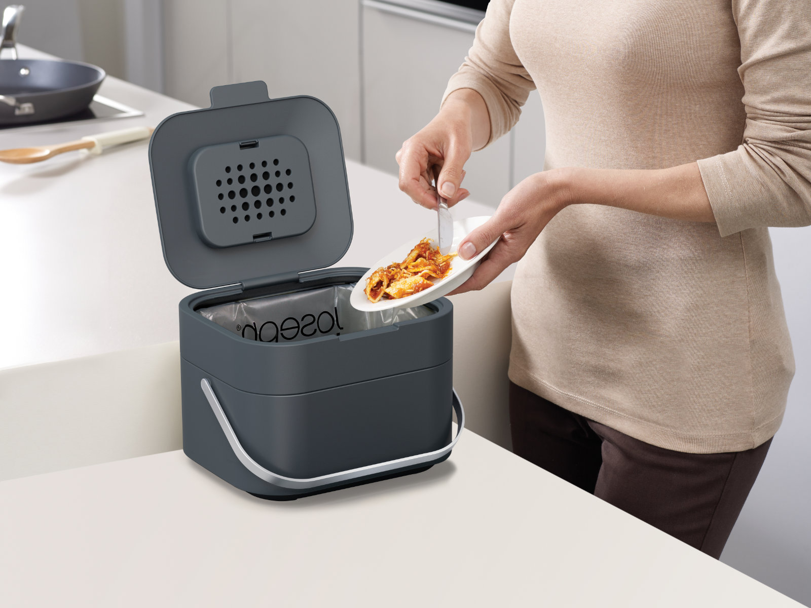 4 L Bioabfallbehälter mit Geruchsfilter Farbe: Grau │ Joseph Jospeph ─ Stack