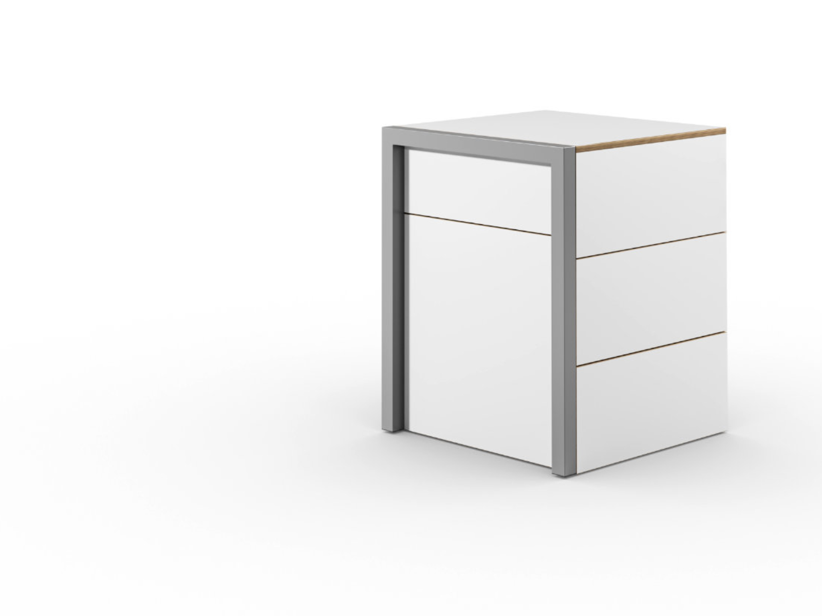 Schreibtisch, Rollcontainer mit ausziehbarem Arbeitstisch links und 2 Schubladen rechts ─ Weiß/Buchen-Furnierschichtholz | Country Living ─ Alwin’s Space Box